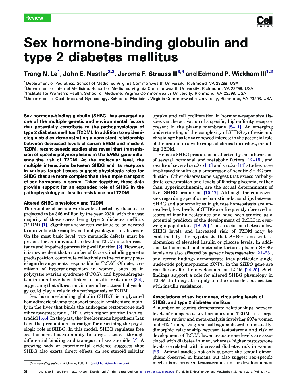Sex hormone-binding globulin and type 2 diabetes mellitus