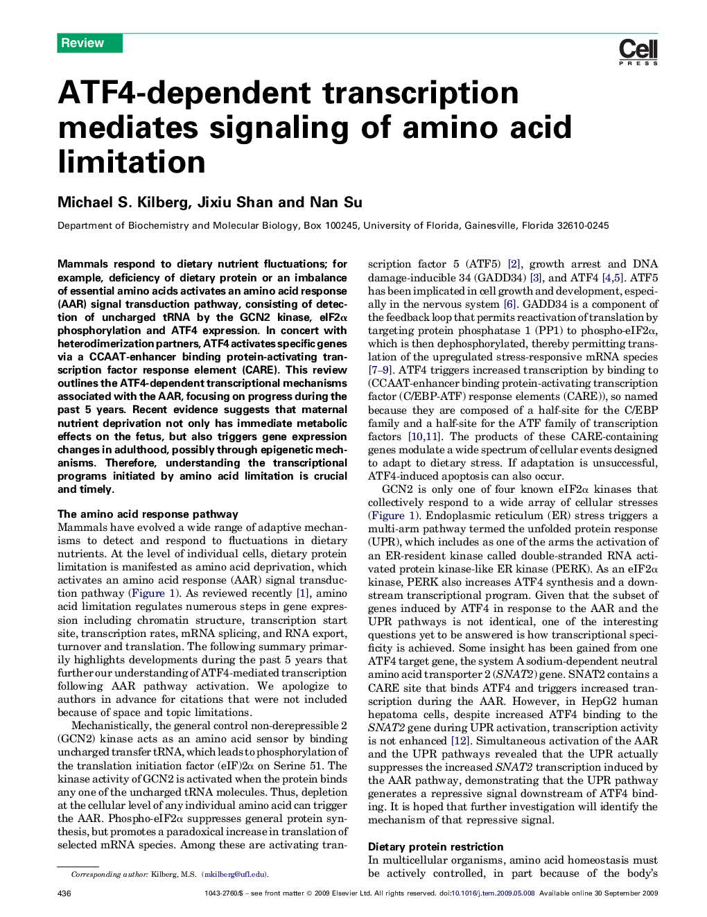 ATF4-dependent transcription mediates signaling of amino acid limitation