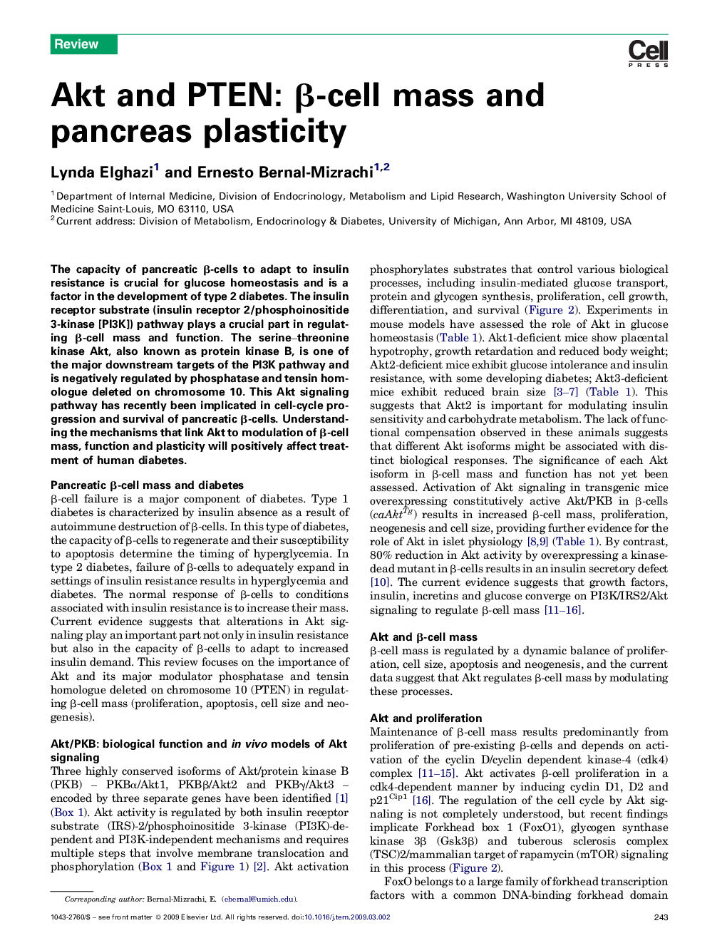 عکس صفحه اول مقاله: Akt and PTEN: β-cell mass and pancreas plasticity Akt and PTEN: β-cell mass and pancreas plasticity