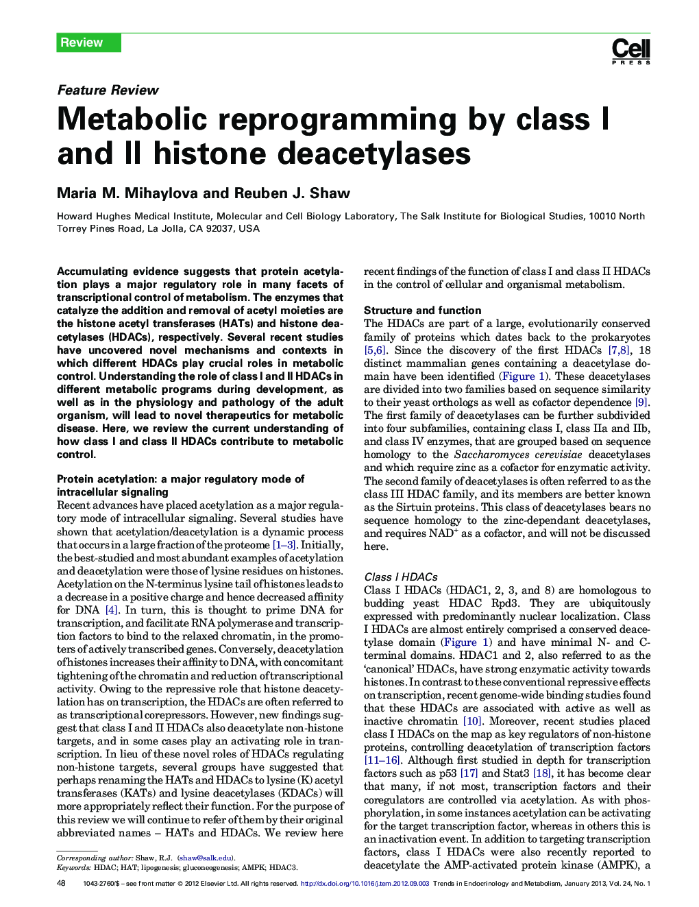 Metabolic reprogramming by class I and II histone deacetylases