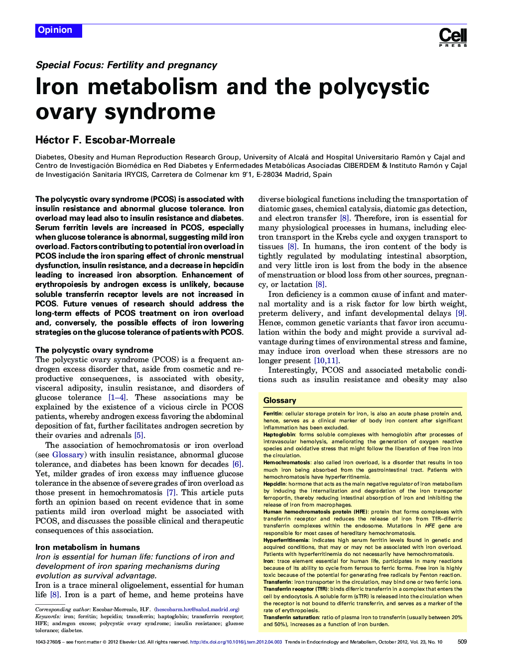 Iron metabolism and the polycystic ovary syndrome