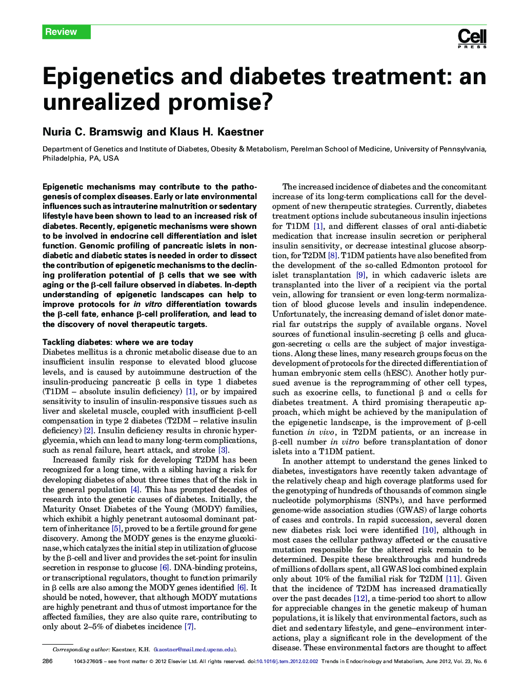 Epigenetics and diabetes treatment: an unrealized promise?