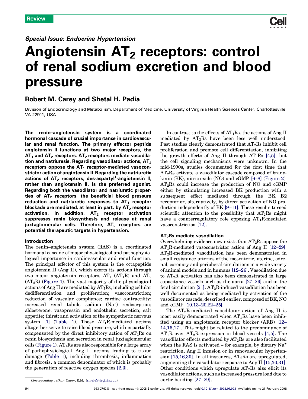Angiotensin AT2 receptors: control of renal sodium excretion and blood pressure