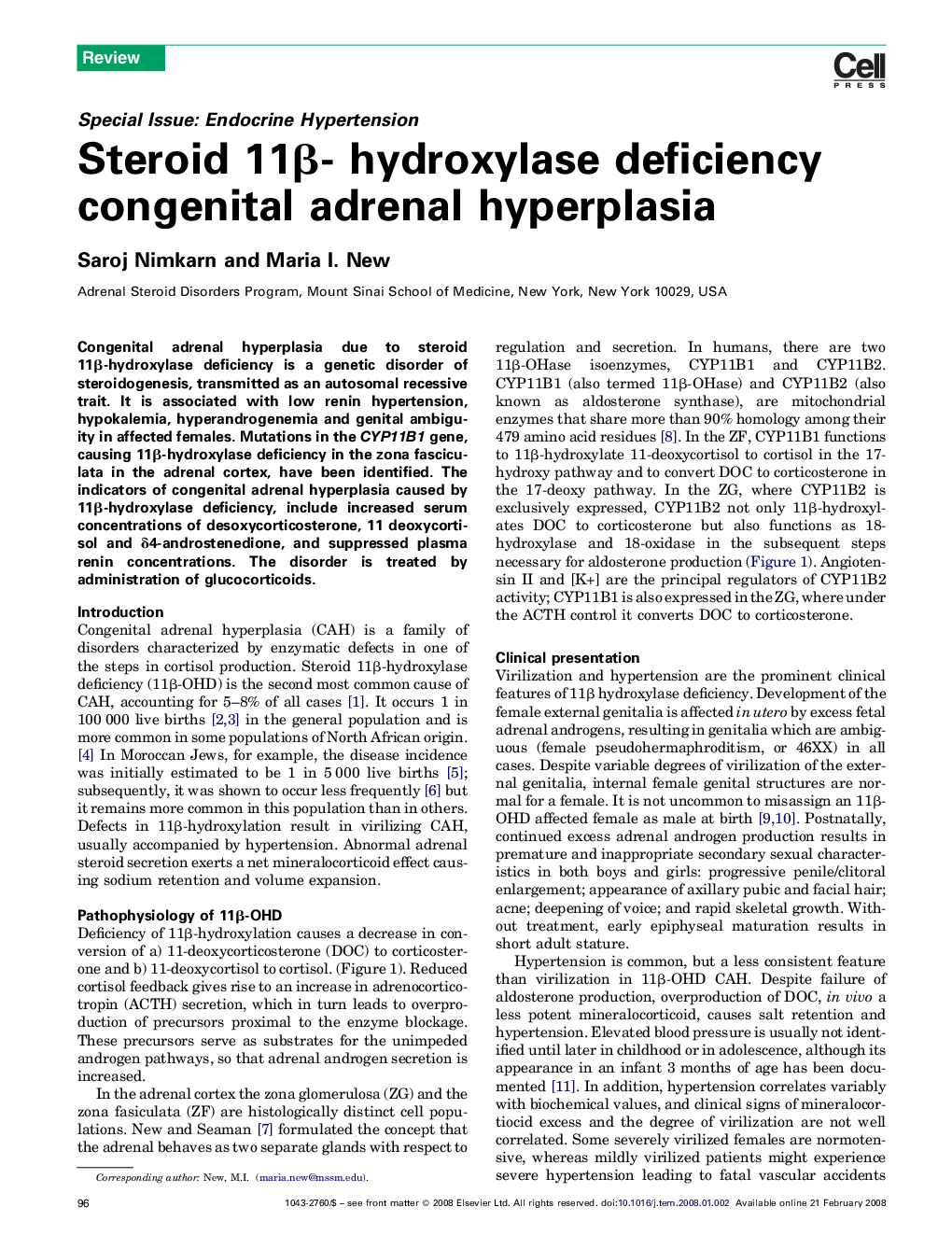 Steroid 11β- hydroxylase deficiency congenital adrenal hyperplasia