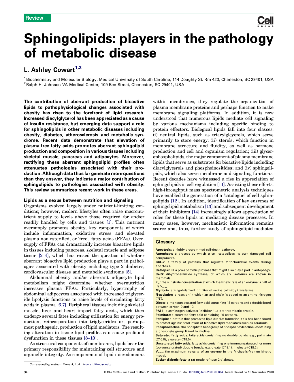 Sphingolipids: players in the pathology of metabolic disease