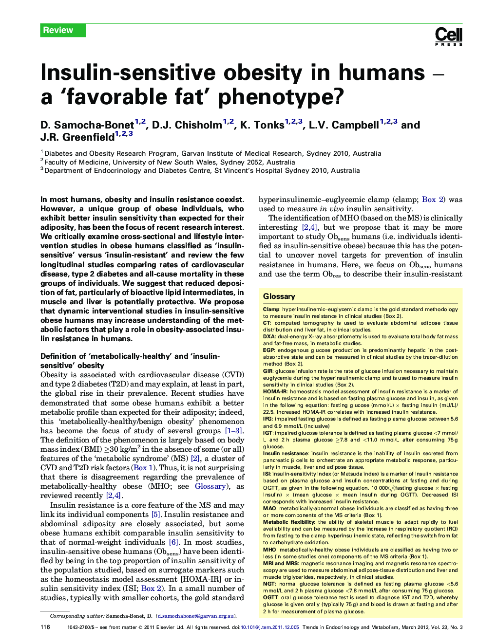 Insulin-sensitive obesity in humans – a ‘favorable fat’ phenotype?