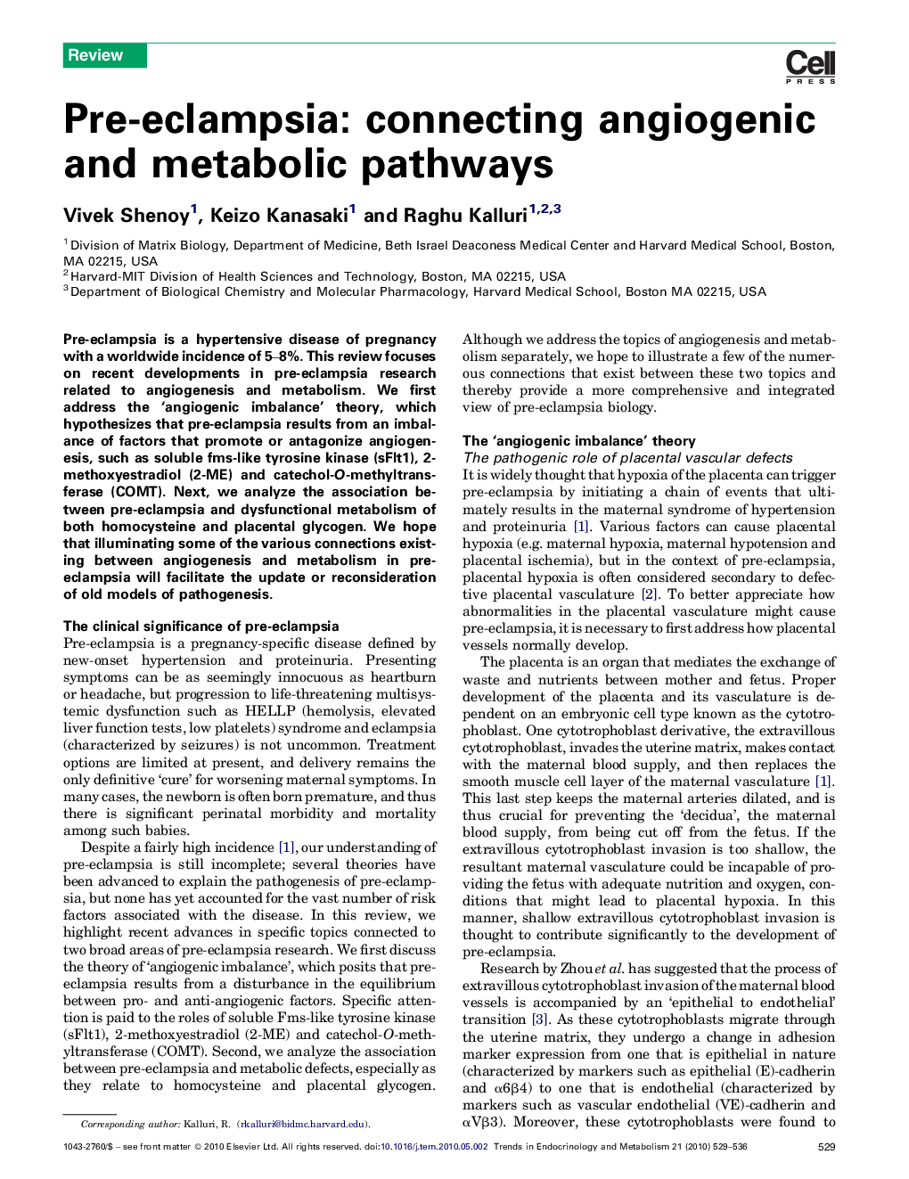 Pre-eclampsia: connecting angiogenic and metabolic pathways