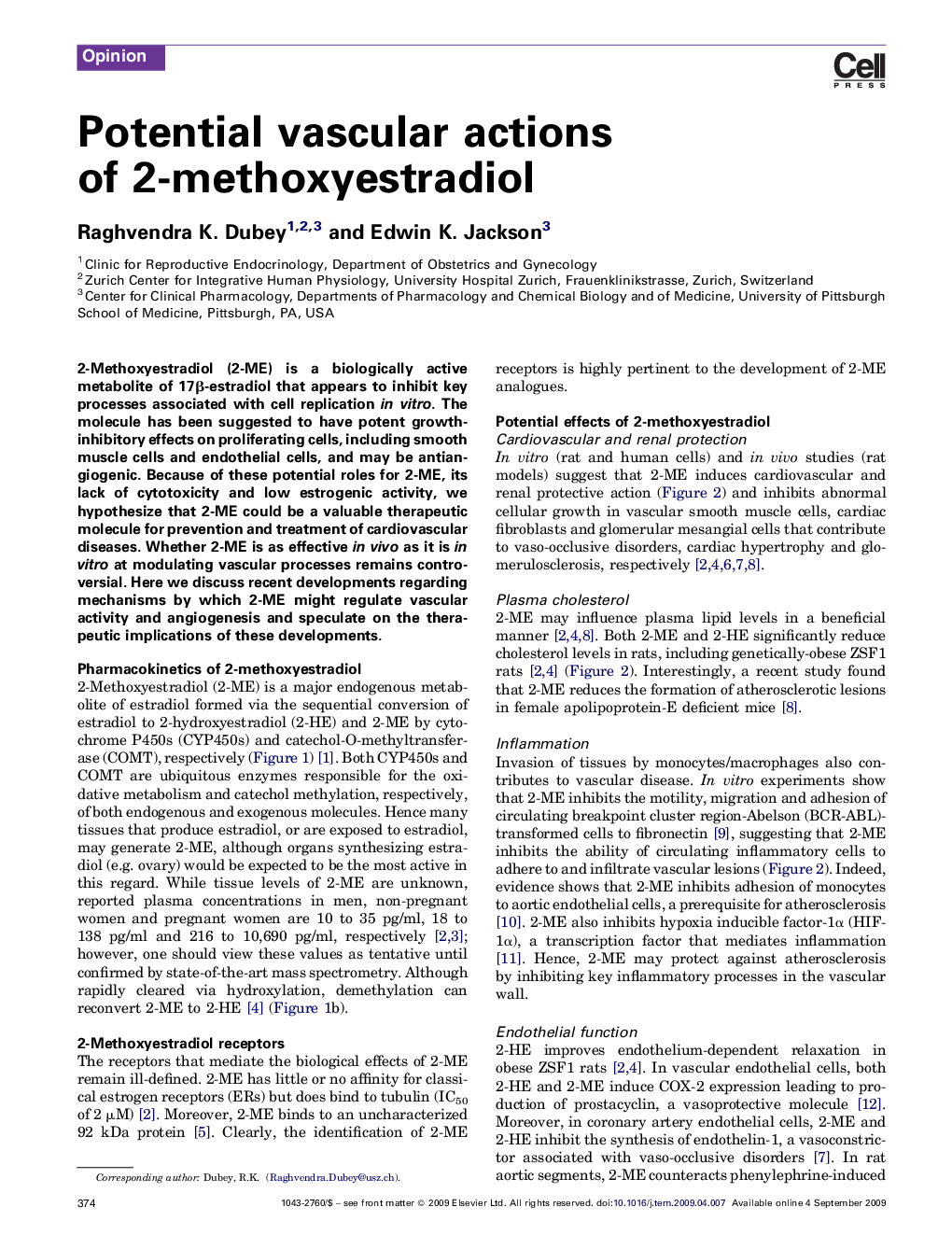 Potential vascular actions of 2-methoxyestradiol