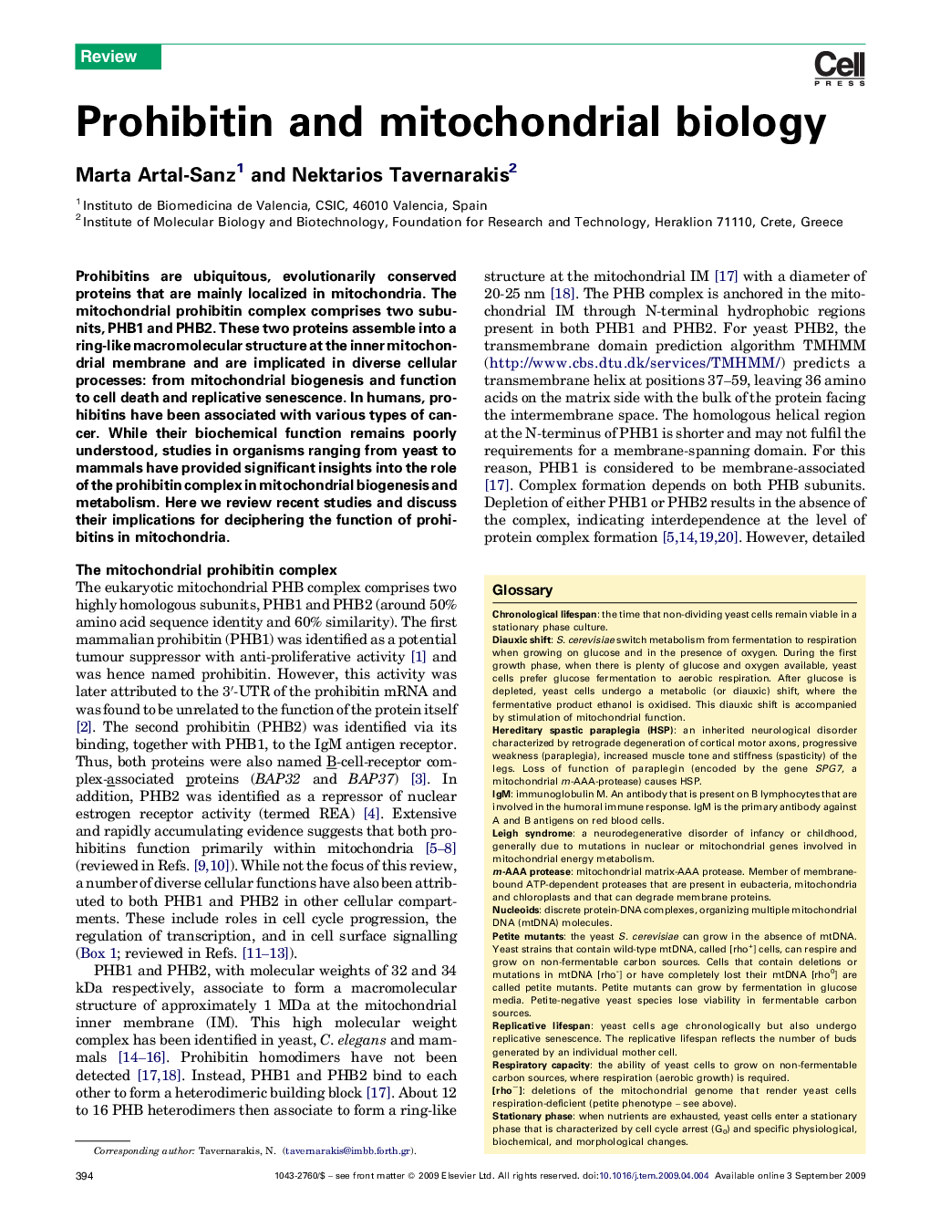 Prohibitin and mitochondrial biology