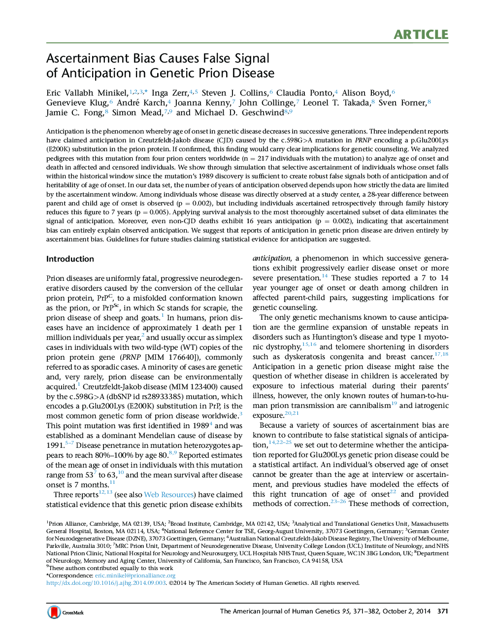 Ascertainment Bias Causes False Signal of Anticipation in Genetic Prion Disease