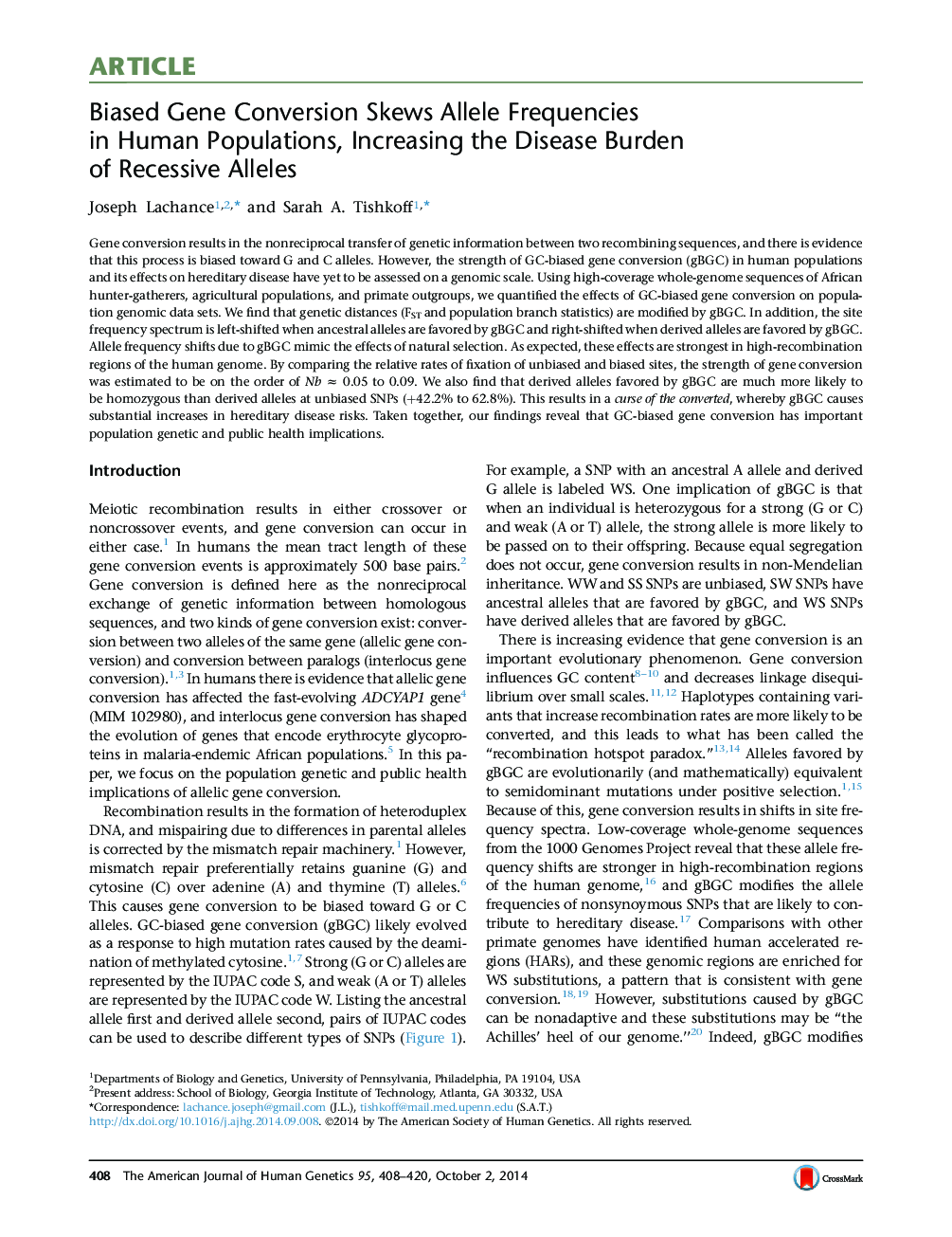 Biased Gene Conversion Skews Allele Frequencies in Human Populations, Increasing the Disease Burden of Recessive Alleles