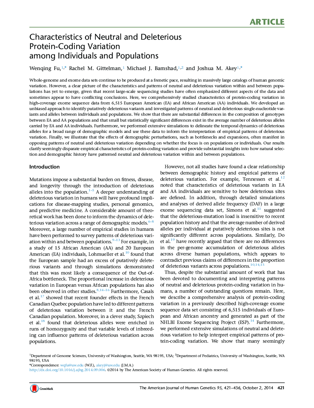 Characteristics of Neutral and Deleterious Protein-Coding Variation among Individuals and Populations