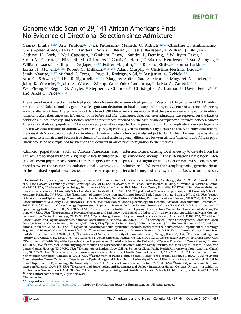 Genome-wide Scan of 29,141 African Americans Finds No Evidence of Directional Selection since Admixture