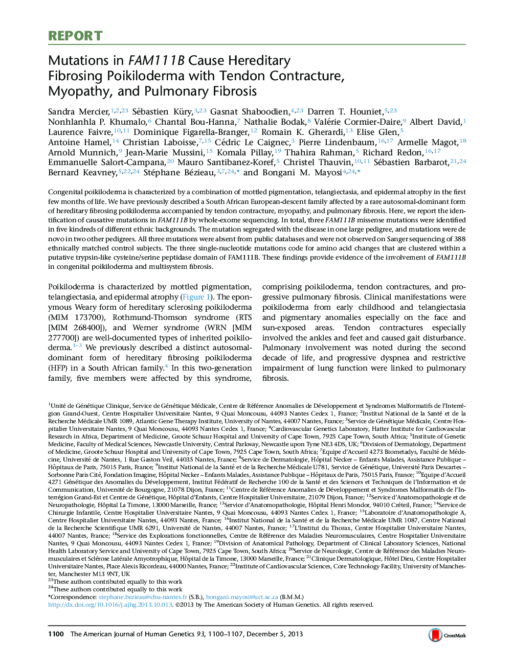 Mutations in FAM111B Cause Hereditary Fibrosing Poikiloderma with Tendon Contracture, Myopathy, and Pulmonary Fibrosis