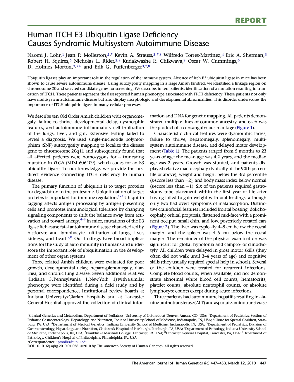 Human ITCH E3 Ubiquitin Ligase Deficiency Causes Syndromic Multisystem Autoimmune Disease