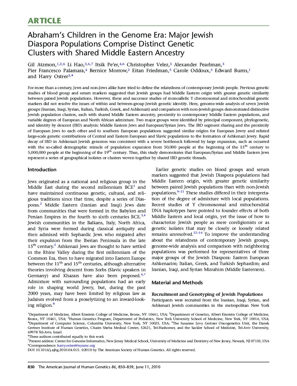 Abraham's Children in the Genome Era: Major Jewish Diaspora Populations Comprise Distinct Genetic Clusters with Shared Middle Eastern Ancestry