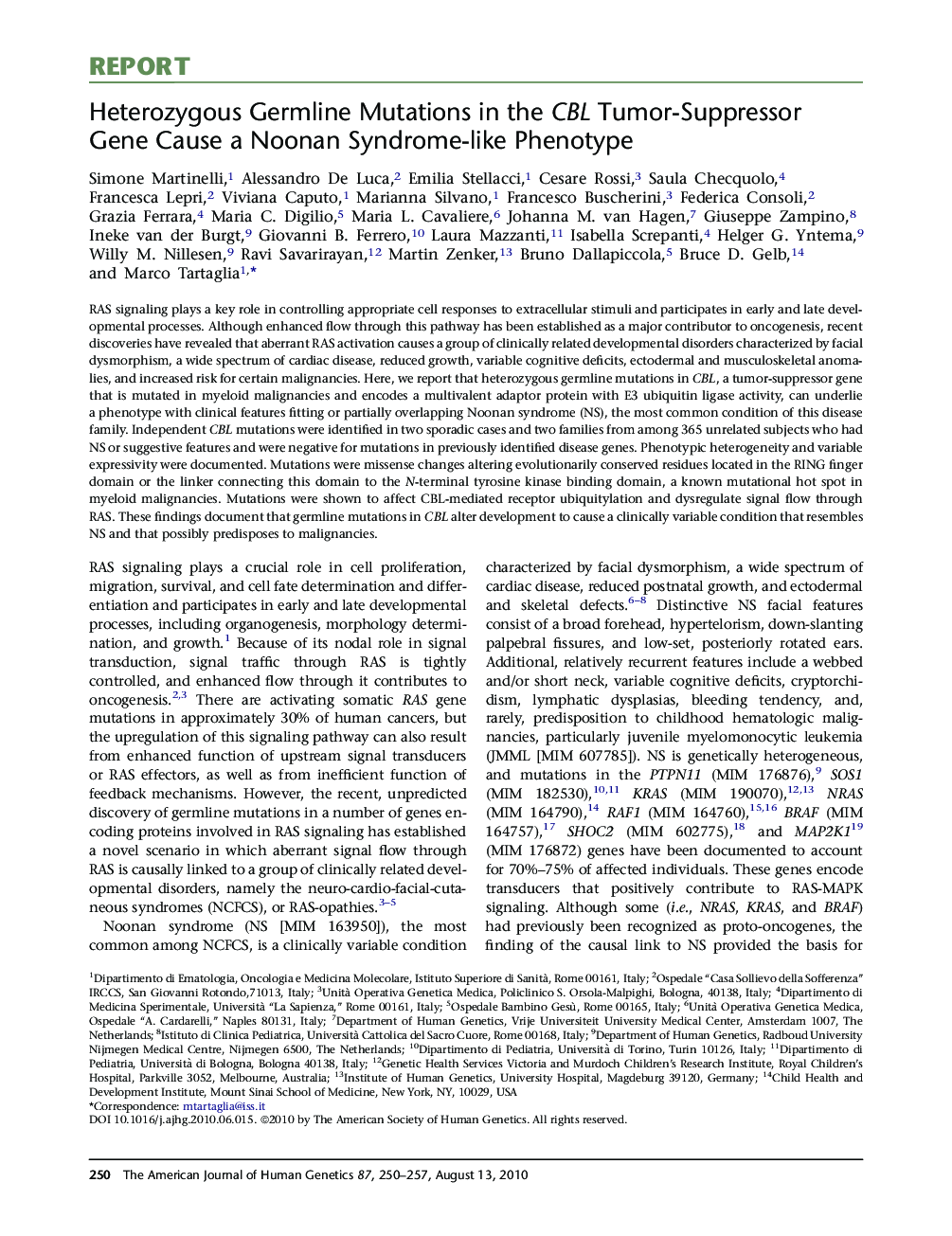 Heterozygous Germline Mutations in the CBL Tumor-Suppressor Gene Cause a Noonan Syndrome-like Phenotype