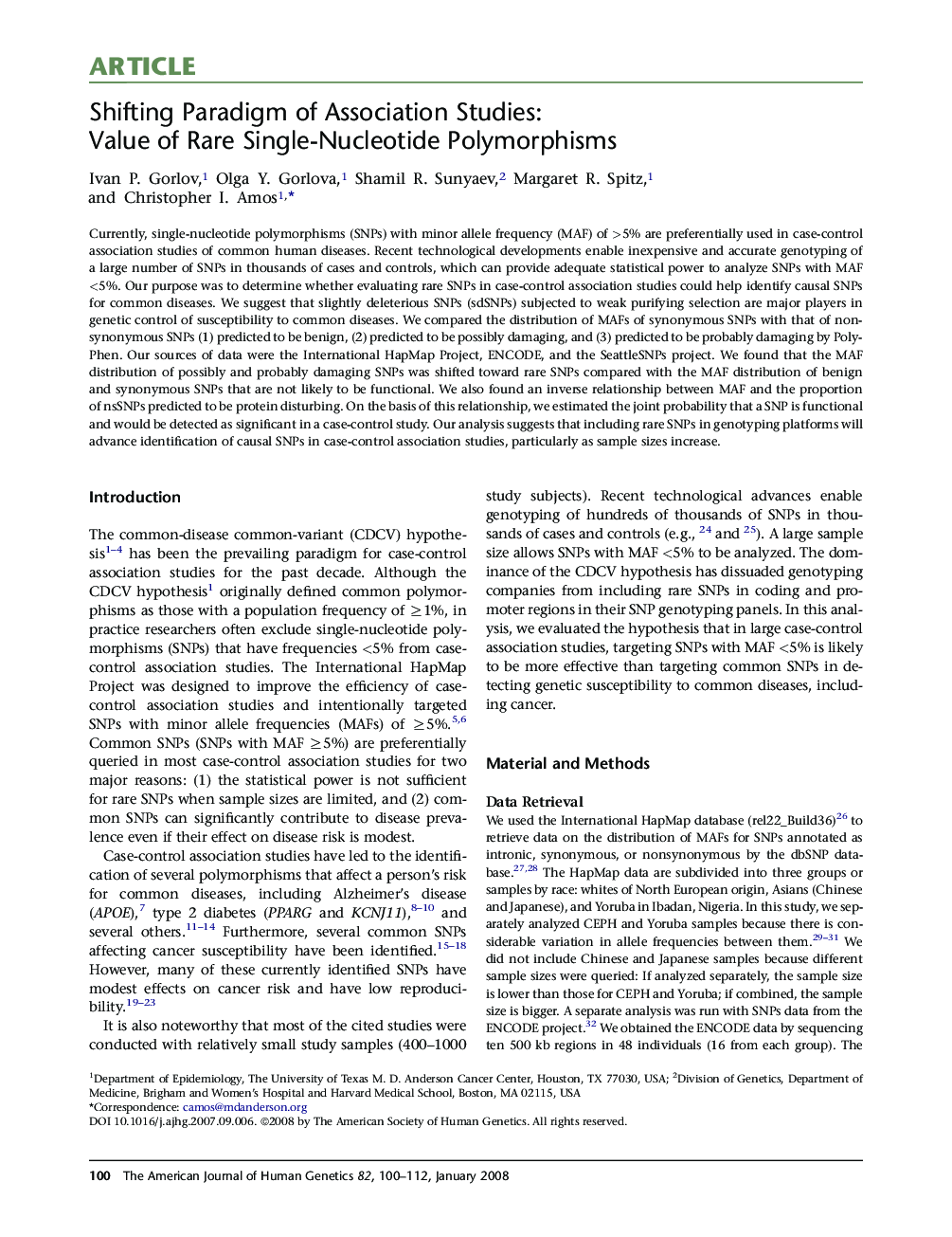 Shifting Paradigm of Association Studies: Value of Rare Single-Nucleotide Polymorphisms