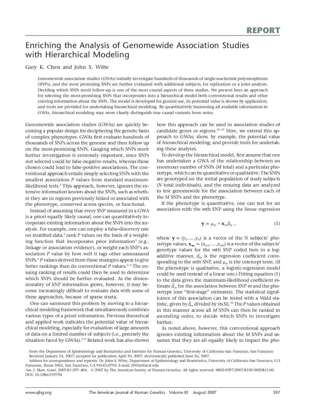 Enriching the Analysis of Genomewide Association Studies with Hierarchical Modeling