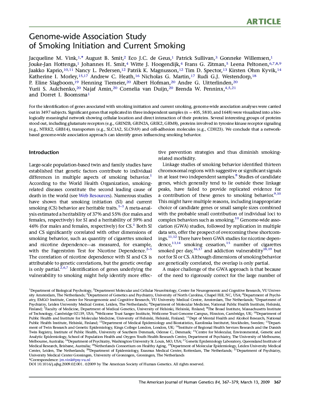 Genome-wide Association Study of Smoking Initiation and Current Smoking