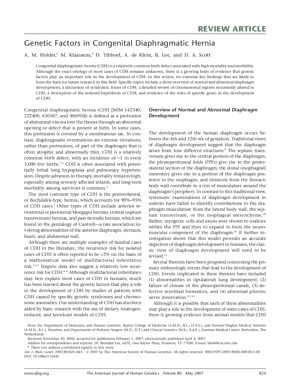 Genetic Factors in Congenital Diaphragmatic Hernia