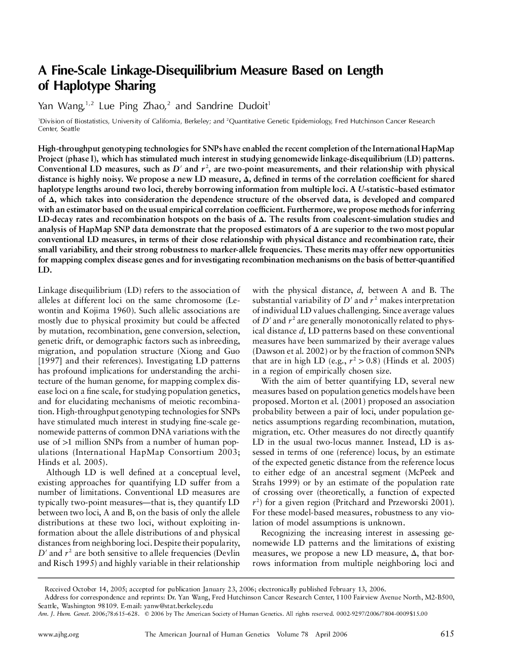 A Fine-Scale Linkage-Disequilibrium Measure Based on Length of Haplotype Sharing