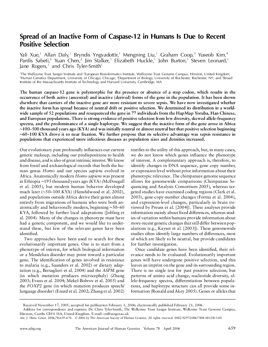 Spread of an Inactive Form of Caspase-12 in Humans Is Due to Recent Positive Selection