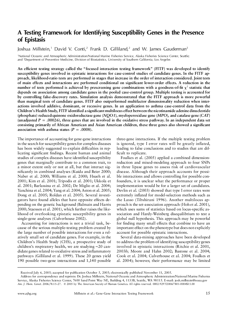 A Testing Framework for Identifying Susceptibility Genes in the Presence of Epistasis