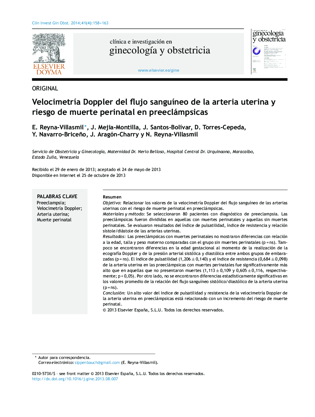 VelocimetrÃ­a Doppler del flujo sanguÃ­neo de la arteria uterina y riesgo de muerte perinatal en preeclámpsicas