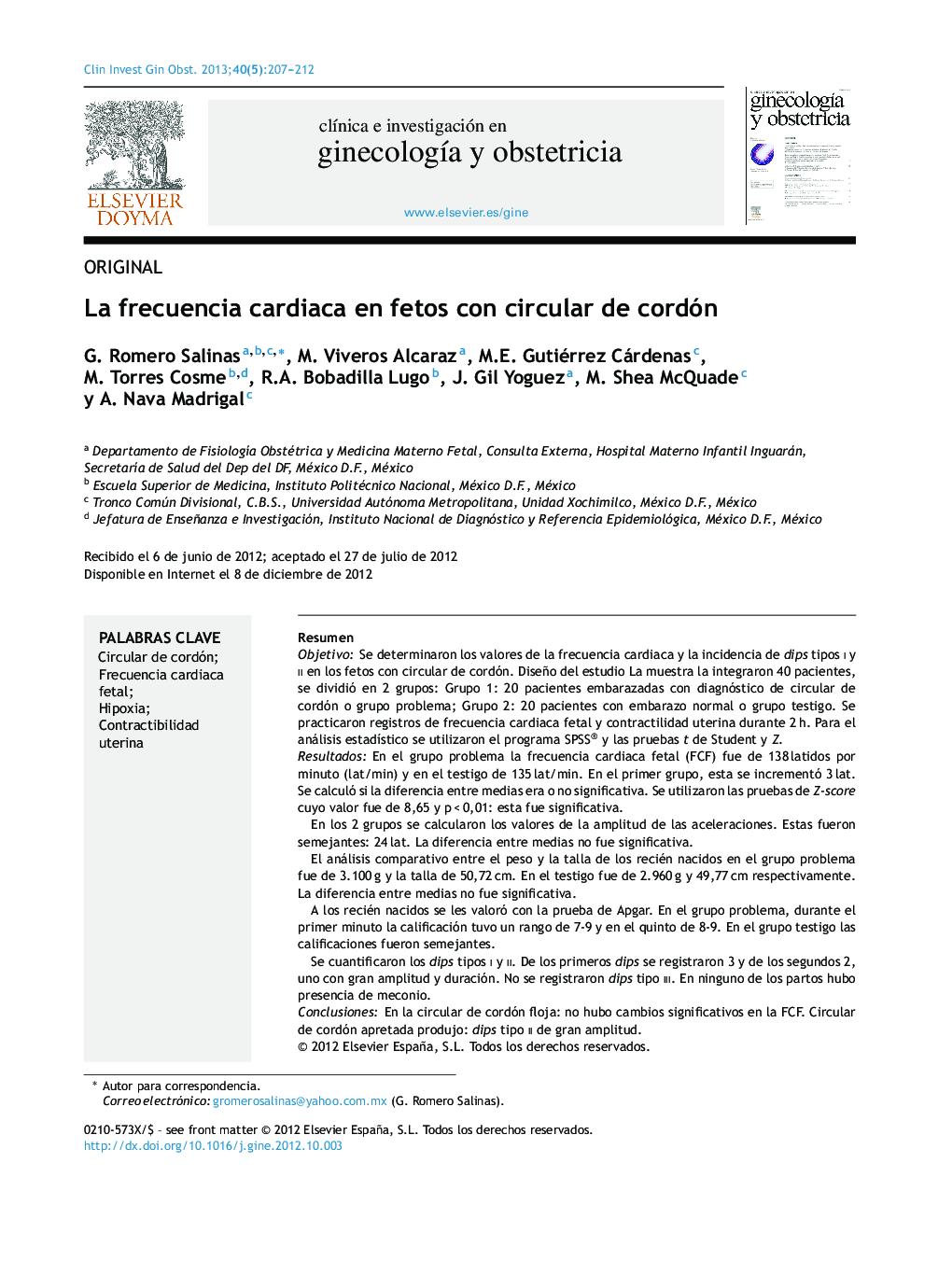 La frecuencia cardiaca en fetos con circular de cordón