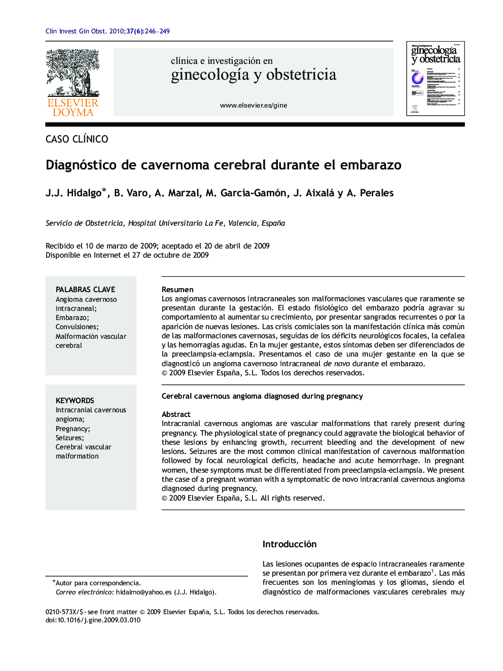 Diagnóstico de cavernoma cerebral durante el embarazo