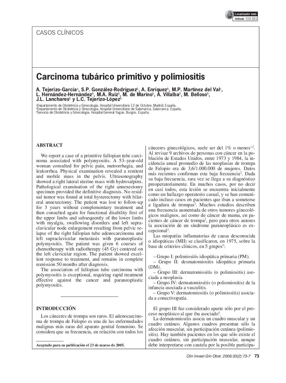 Carcinoma tubárico primitivo y polimiositis