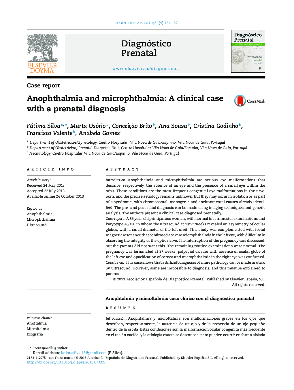 Anophthalmia and microphthalmia: A clinical case with a prenatal diagnosis