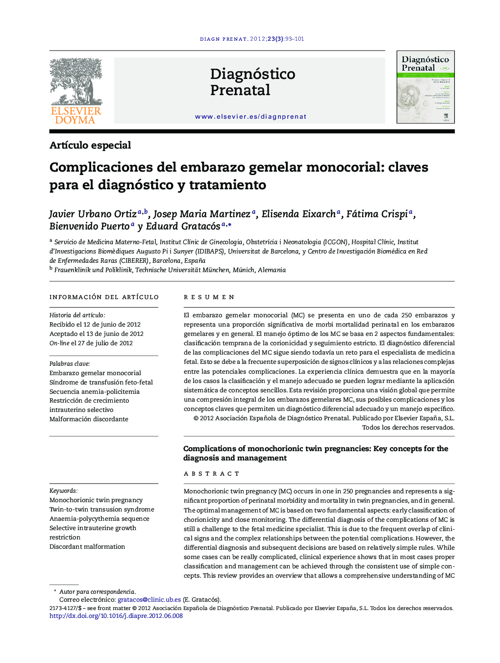 Complicaciones del embarazo gemelar monocorial: claves para el diagnóstico y tratamiento