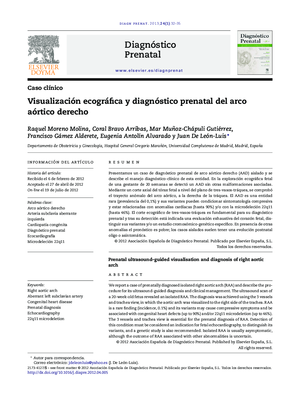 Visualización ecográfica y diagnóstico prenatal del arco aórtico derecho