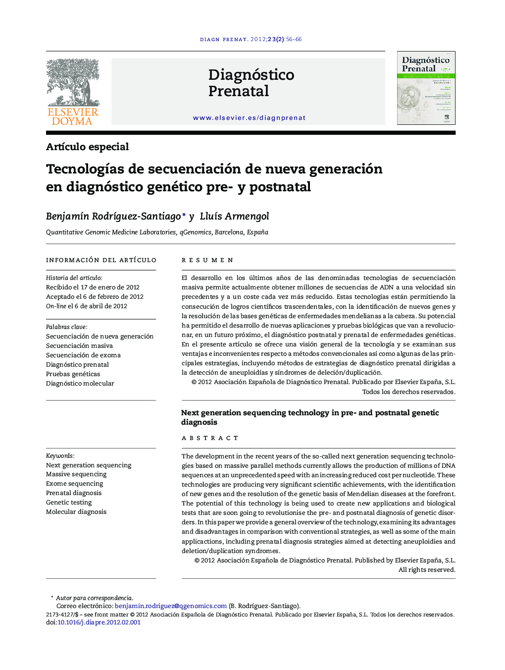 Tecnologías de secuenciación de nueva generación en diagnóstico genético pre- y postnatal