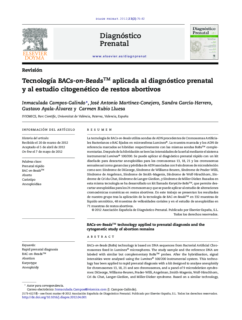 TecnologÃ­a BACs-on-Beadsâ¢ aplicada al diagnóstico prenatal y al estudio citogenético de restos abortivos