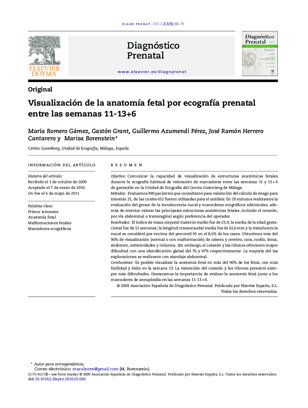 Visualización de la anatomía fetal por ecografía prenatal entre las semanas 11-13+6