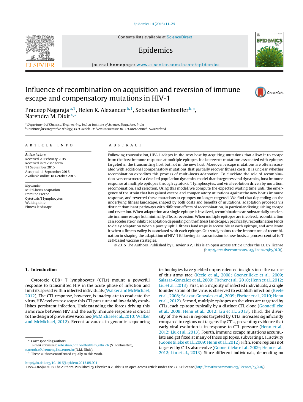 Influence of recombination on acquisition and reversion of immune escape and compensatory mutations in HIV-1