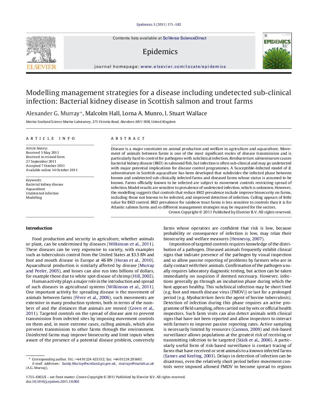 Modelling management strategies for a disease including undetected sub-clinical infection: Bacterial kidney disease in Scottish salmon and trout farms