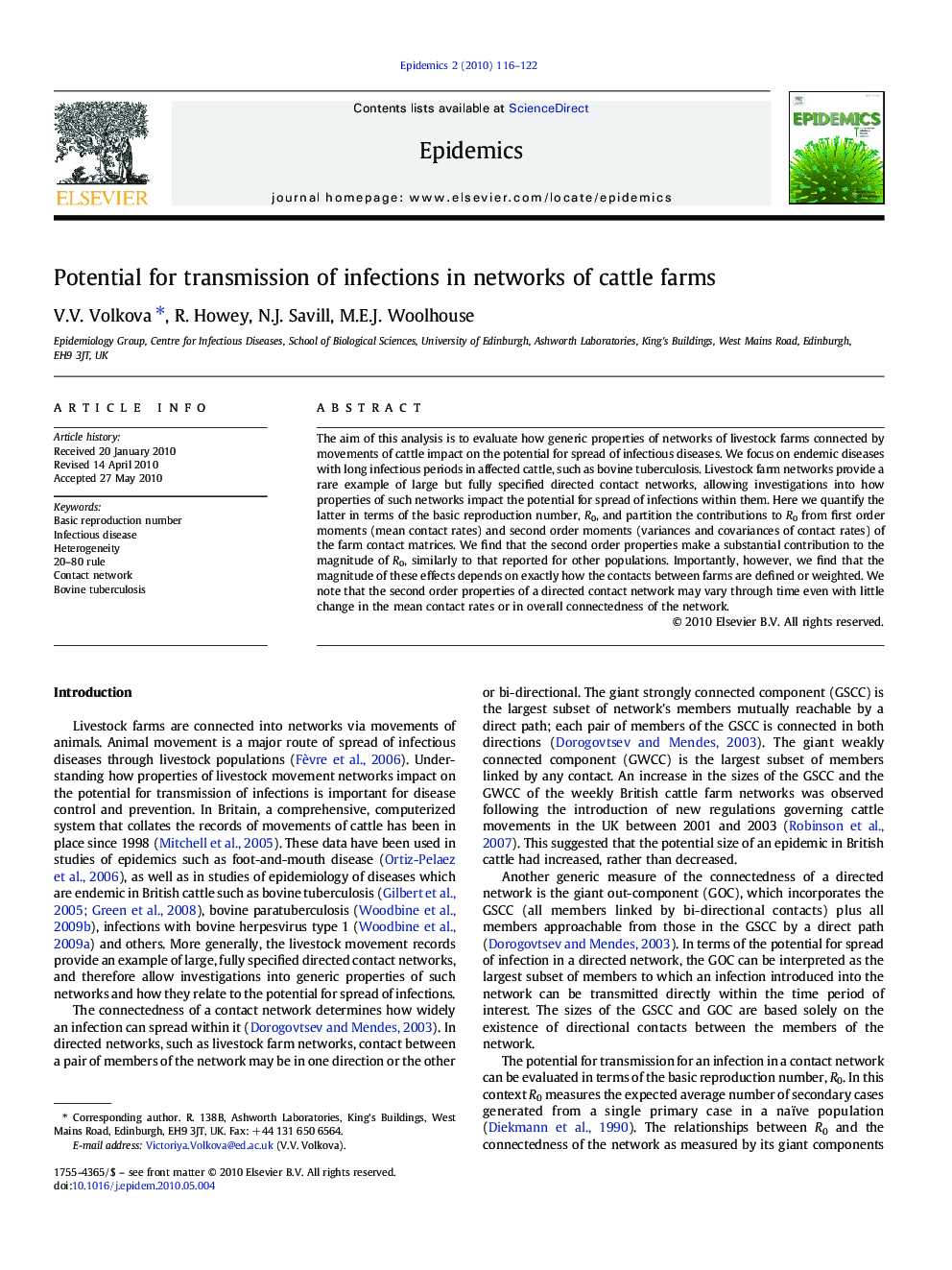 Potential for transmission of infections in networks of cattle farms