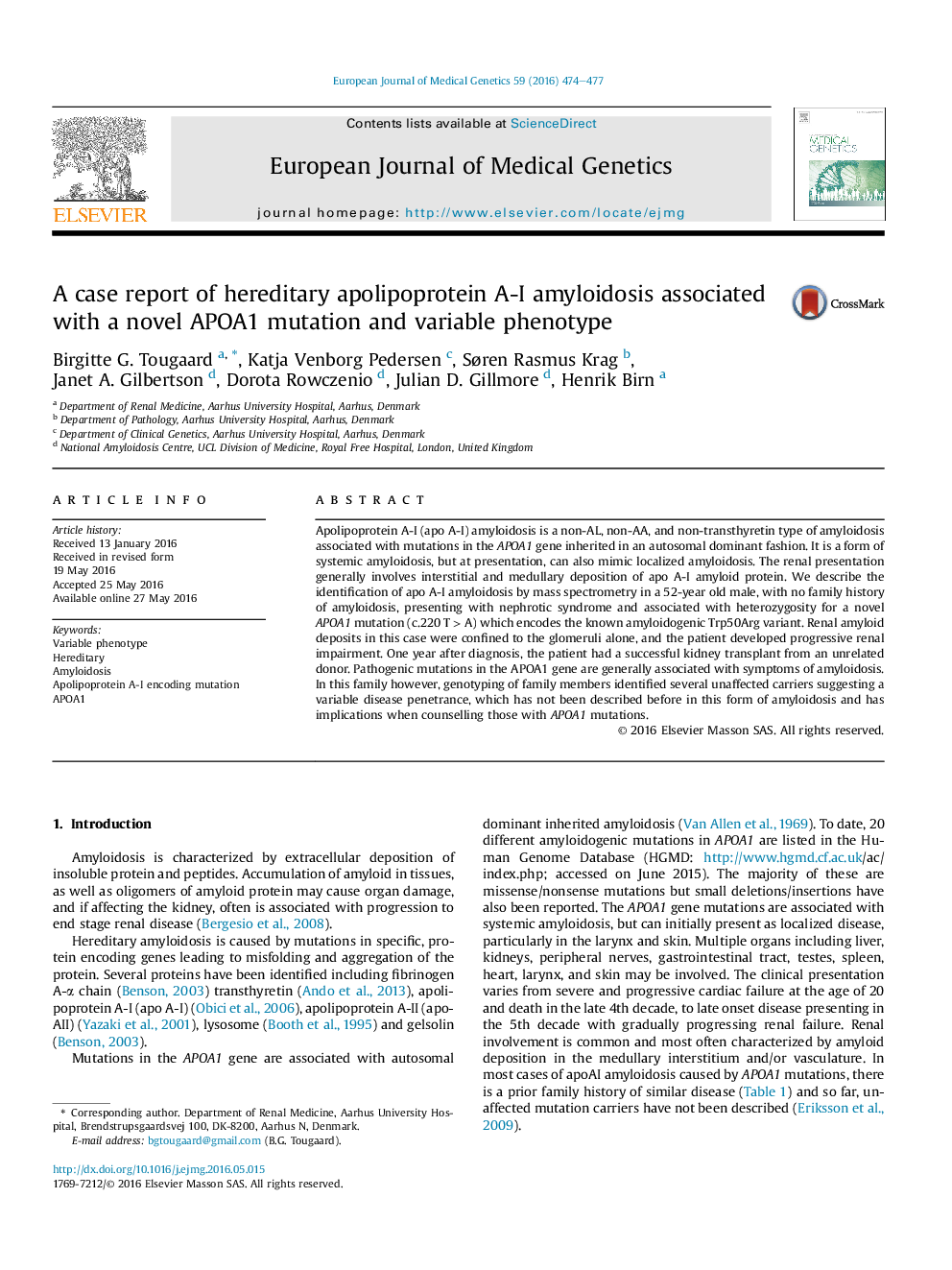 A case report of hereditary apolipoprotein A-I amyloidosis associated with a novel APOA1 mutation and variable phenotype