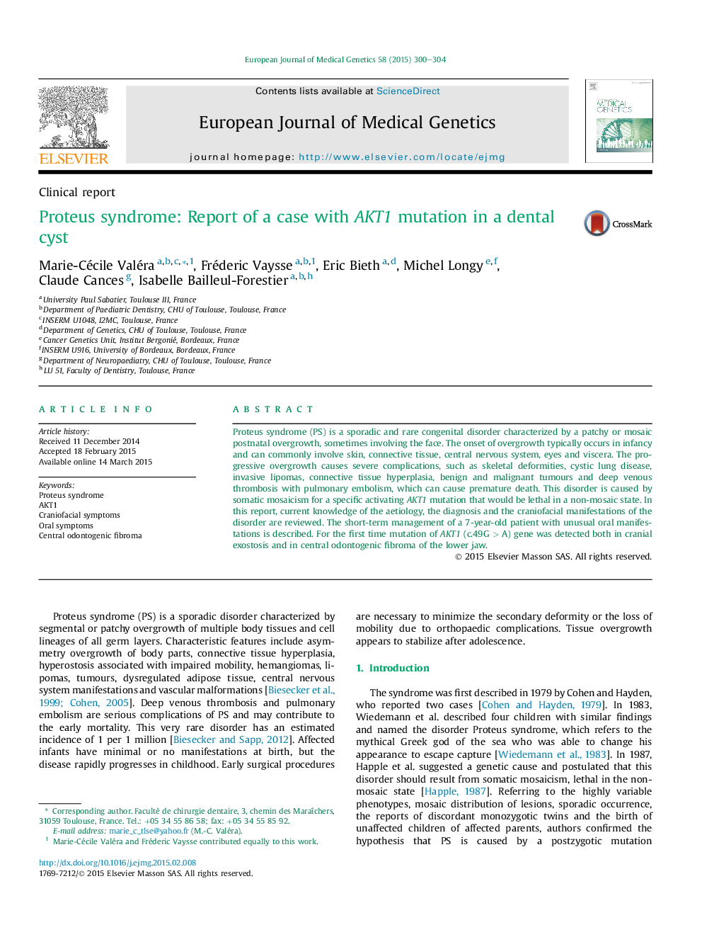 Proteus syndrome: Report of a case with AKT1 mutation in a dental cyst