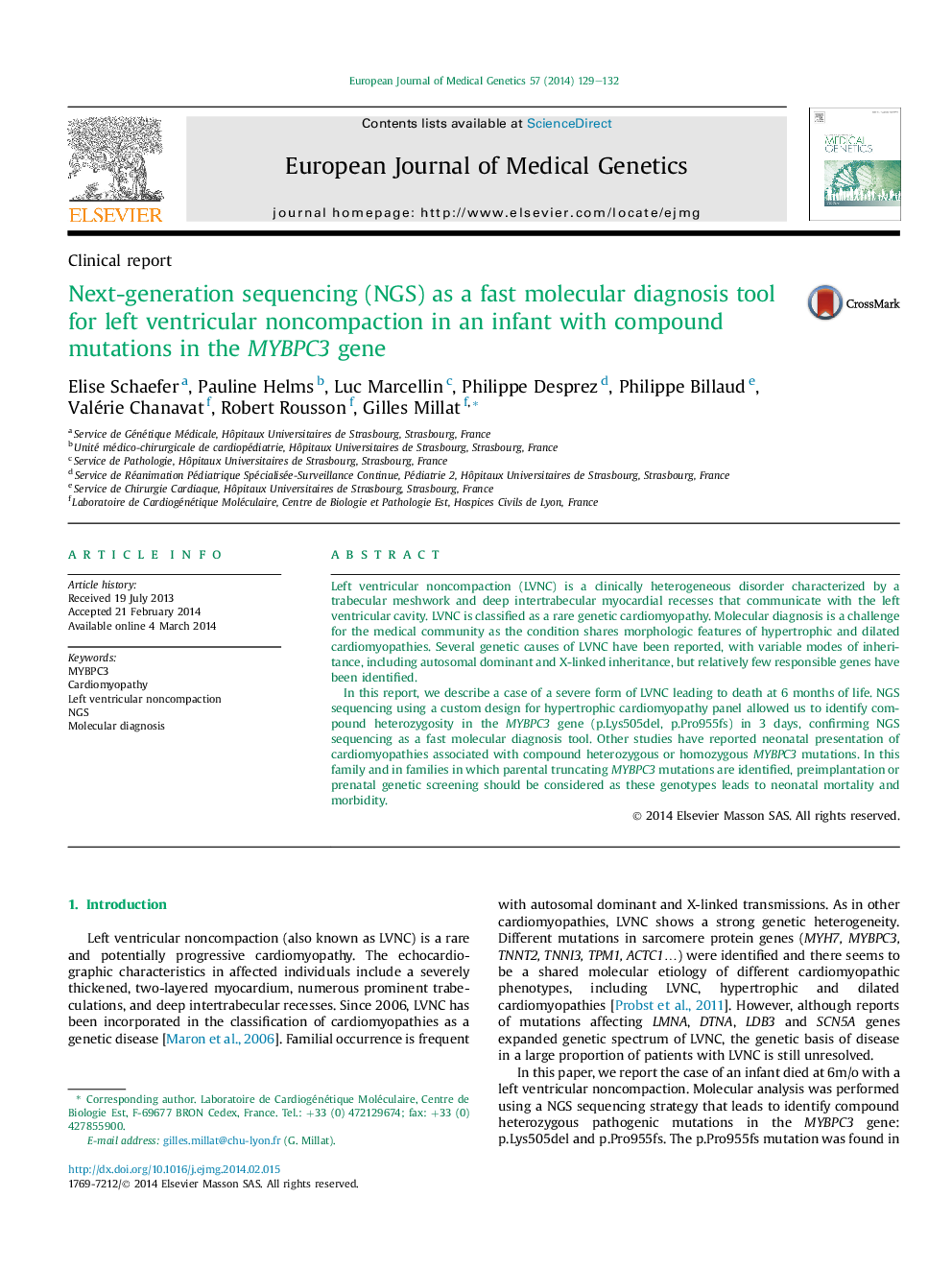 Next-generation sequencing (NGS) as a fast molecular diagnosis tool for left ventricular noncompaction in an infant with compound mutations in the MYBPC3 gene