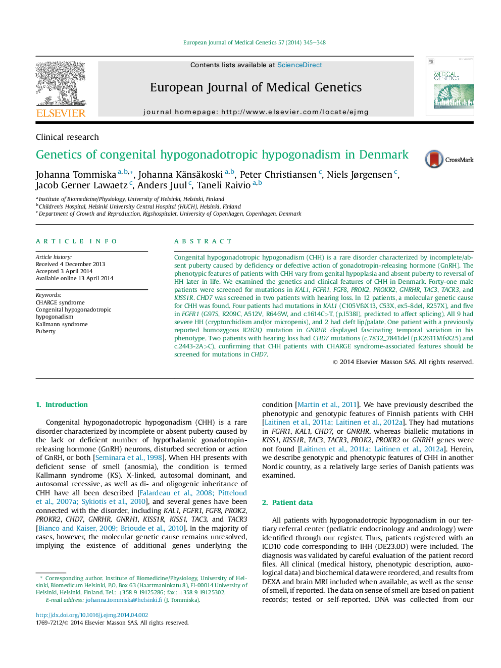 Genetics of congenital hypogonadotropic hypogonadism in Denmark