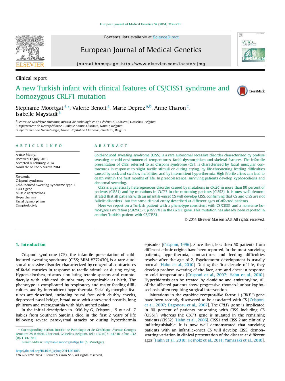 A new Turkish infant with clinical features of CS/CISS1 syndrome and homozygous CRLF1 mutation