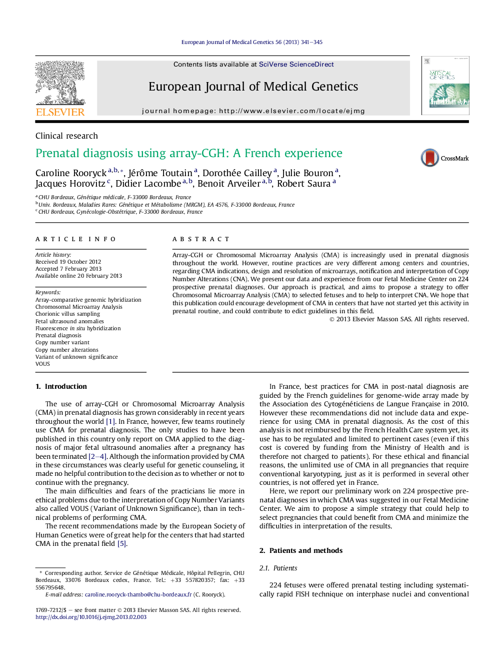 Prenatal diagnosis using array-CGH: A French experience