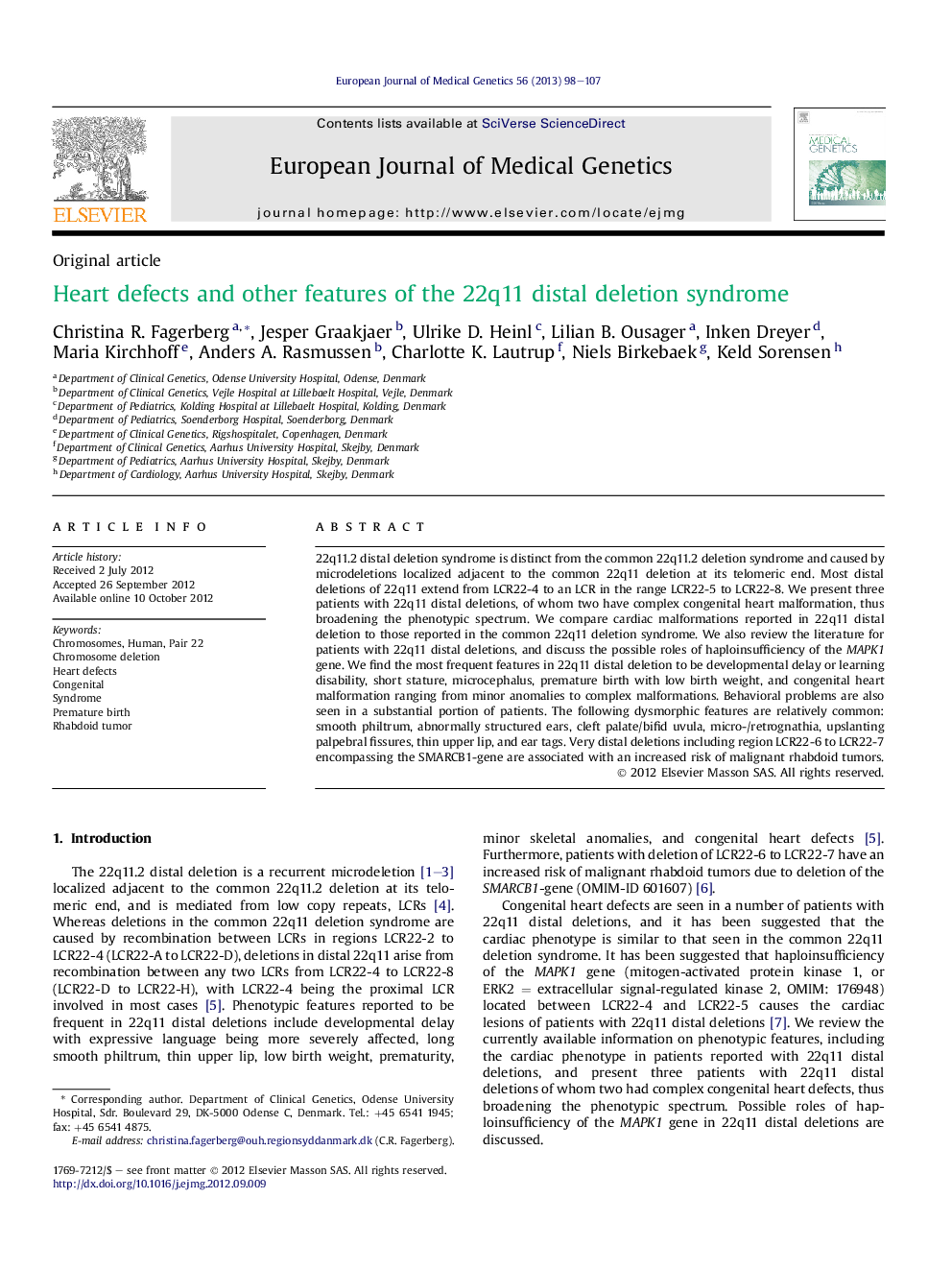 Heart defects and other features of the 22q11 distal deletion syndrome