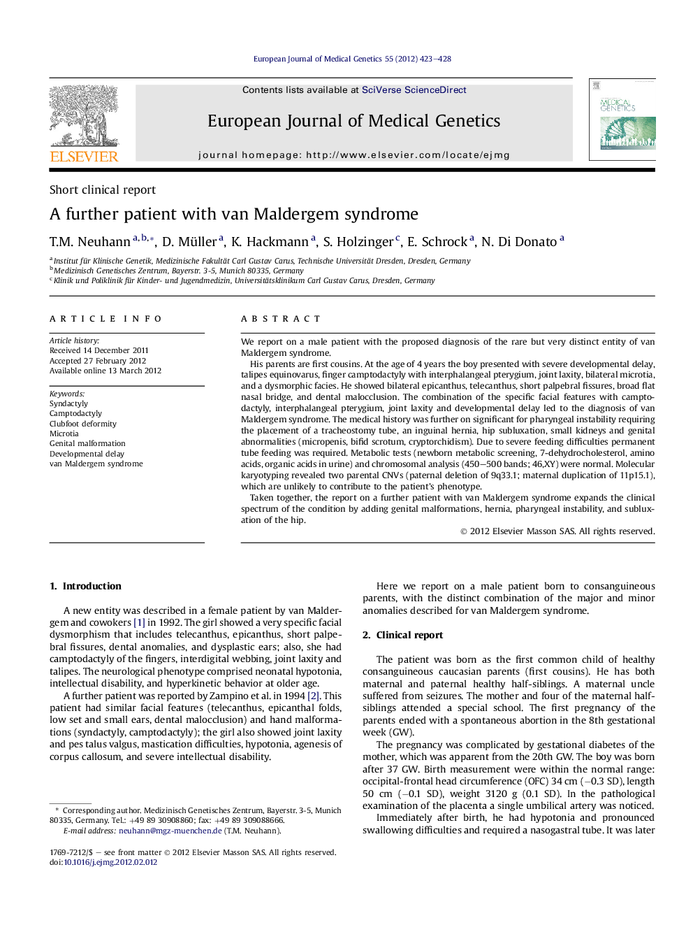 A further patient with van Maldergem syndrome