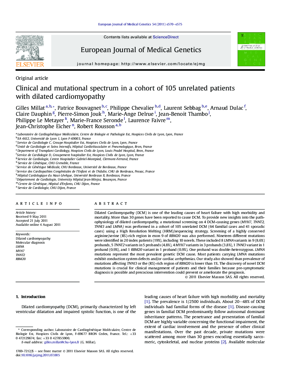 Clinical and mutational spectrum in a cohort of 105 unrelated patients with dilated cardiomyopathy